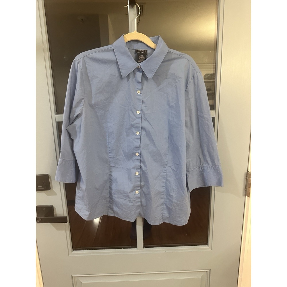 GEORGE Blouse Top‎ Shirt Womens  Size XL  Blue 3/4 Sleeves Stretch Casual Cotton